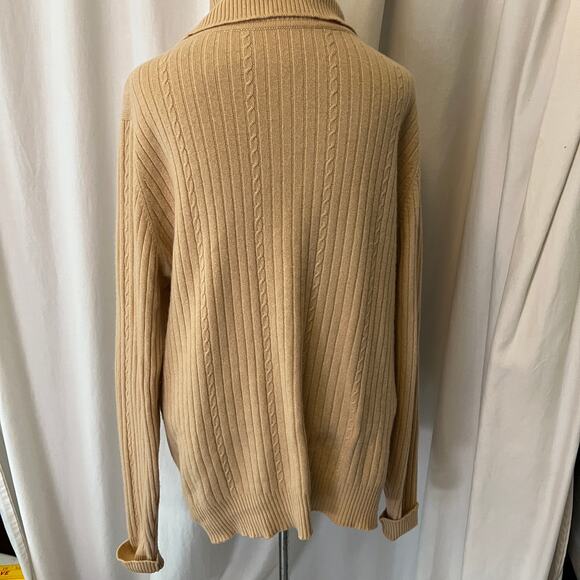 Vintage Scottish Cashmere camel beige turtleneck ribbed knit luxury pullover - Picture 2 of 11